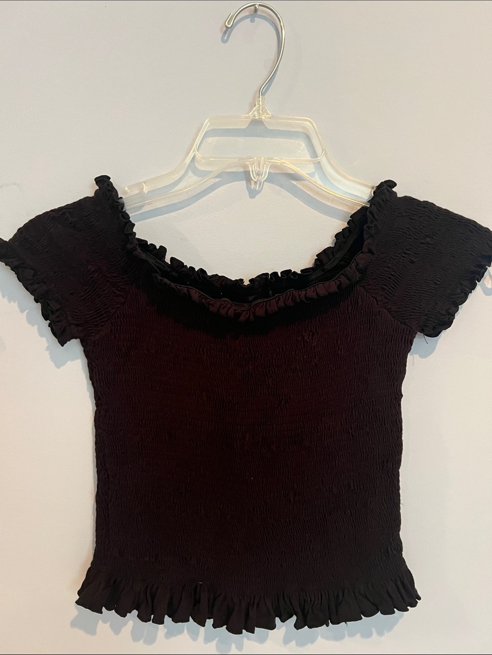 chic Black Smocked Ruffle Off-Shoulder Top